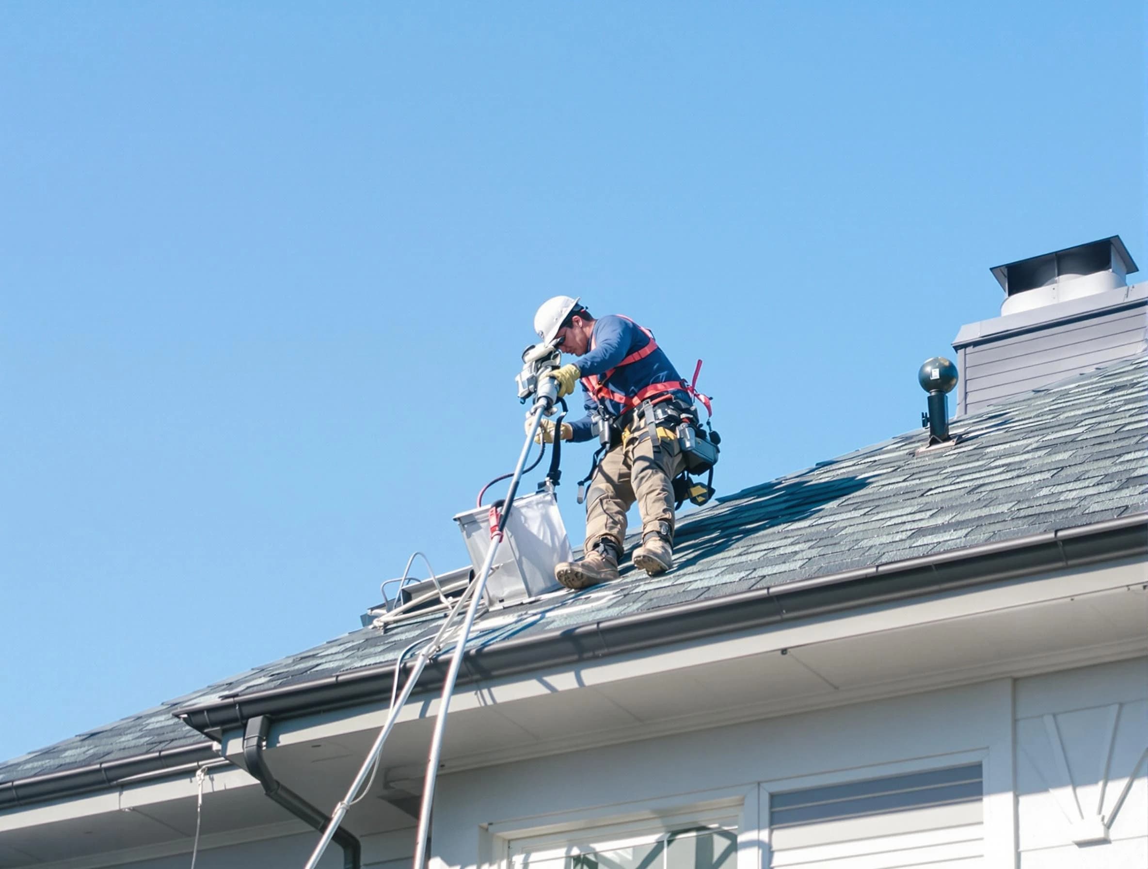 Brookline Dryer Vent Cleaning certified technician cleaning a roof-mounted dryer vent system in Brookline