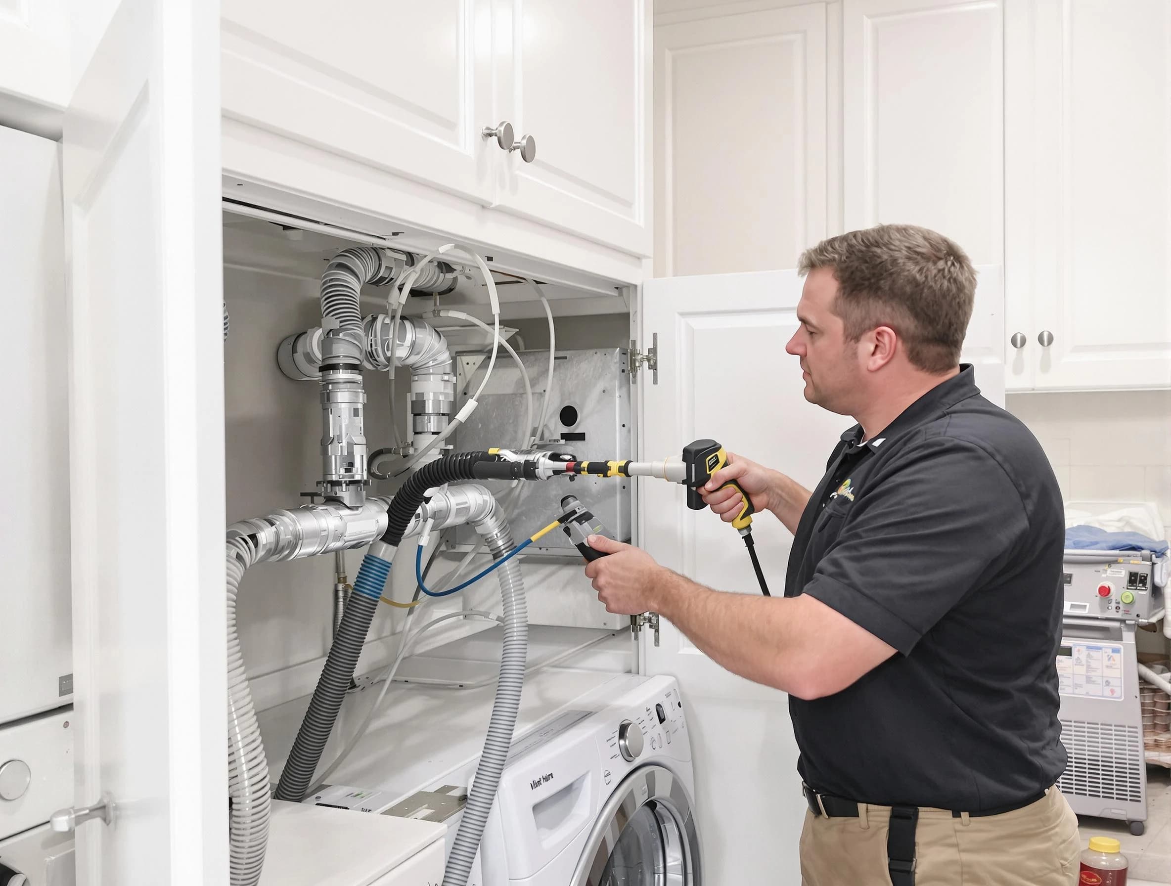 Brookline Dryer Vent Cleaning professional removing severe blockage from a clogged dryer vent in Brookline