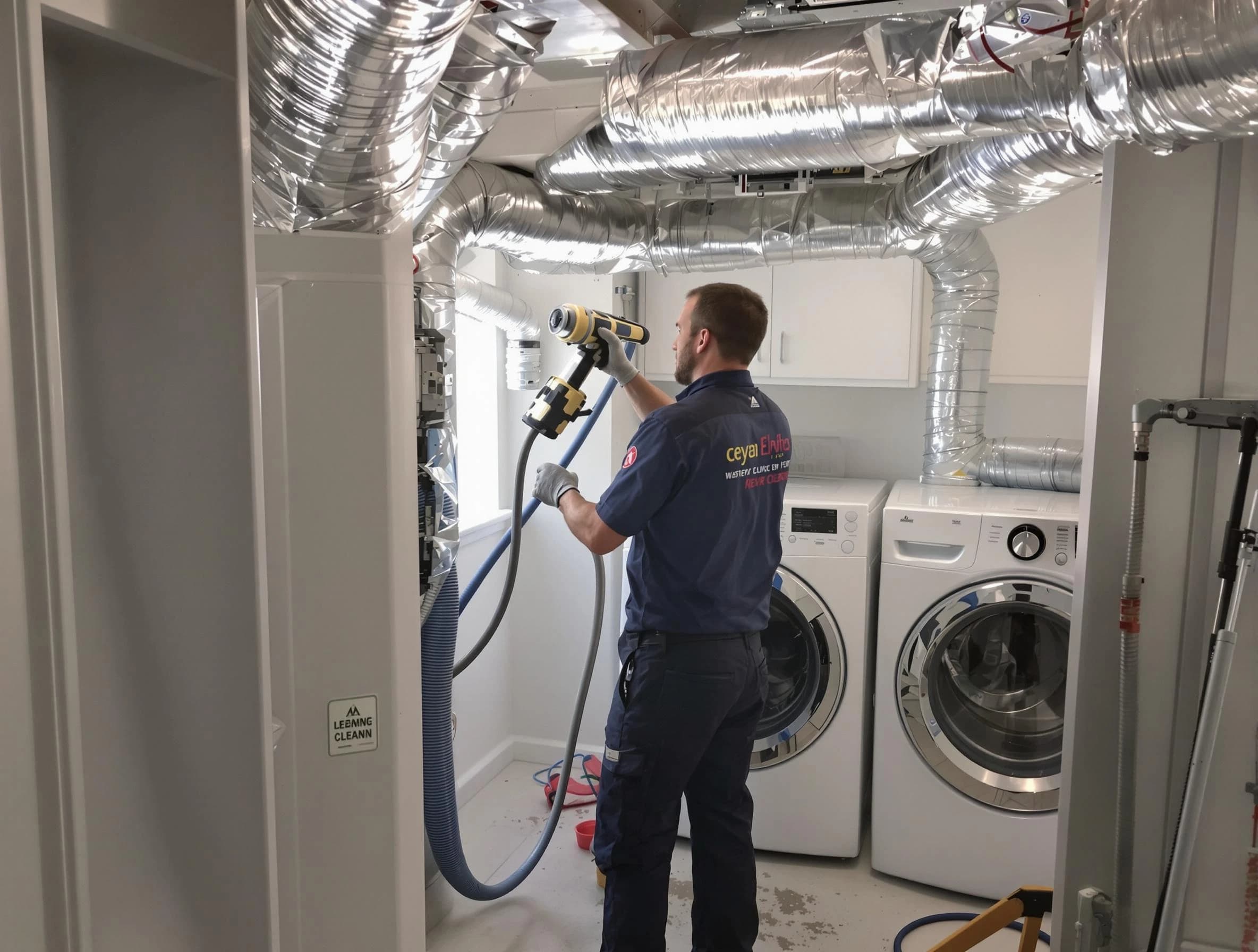 Brookline Dryer Vent Cleaning specialist using advanced equipment for thorough duct cleaning in Brookline