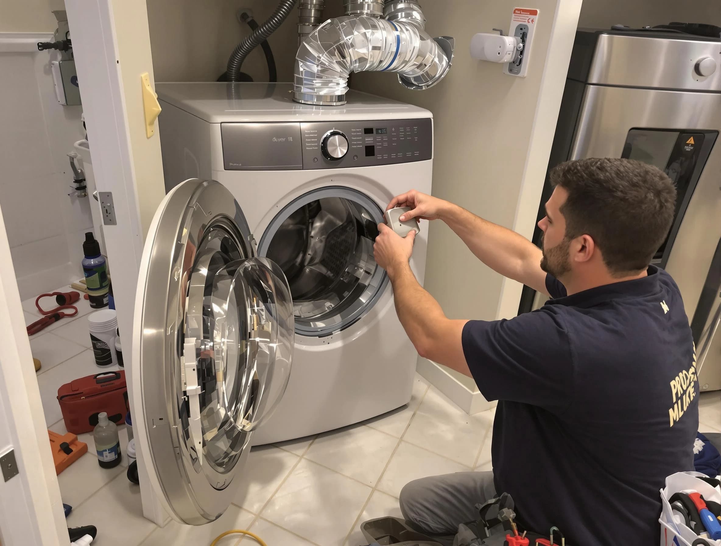 Brookline Dryer Vent Cleaning technician performing precise dryer vent hose installation in Brookline