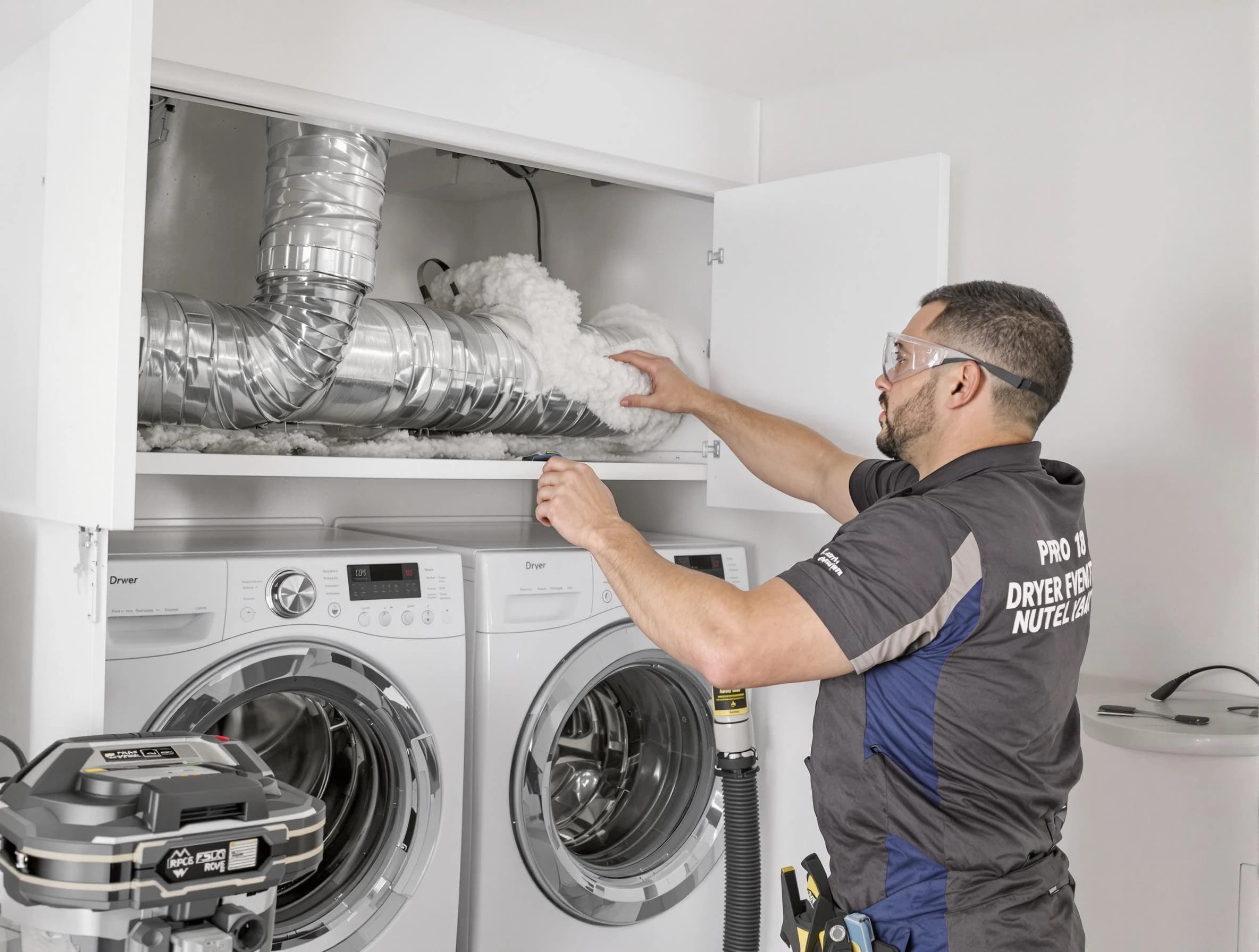 Brookline Dryer Vent Cleaning certified technician performing specialized gas dryer vent cleaning in Brookline