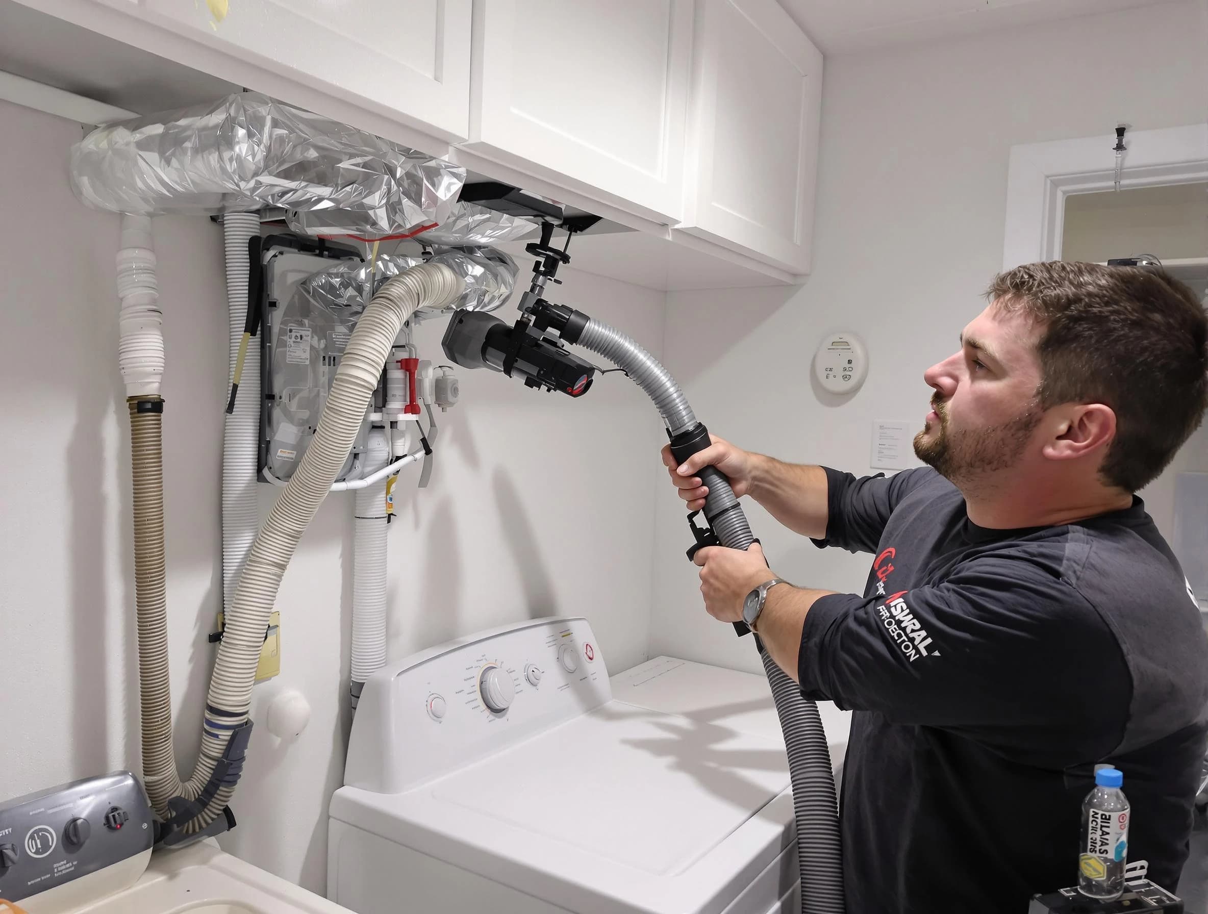 Brookline Dryer Vent Cleaning certified technician performing safety-focused gas dryer vent cleaning in Brookline