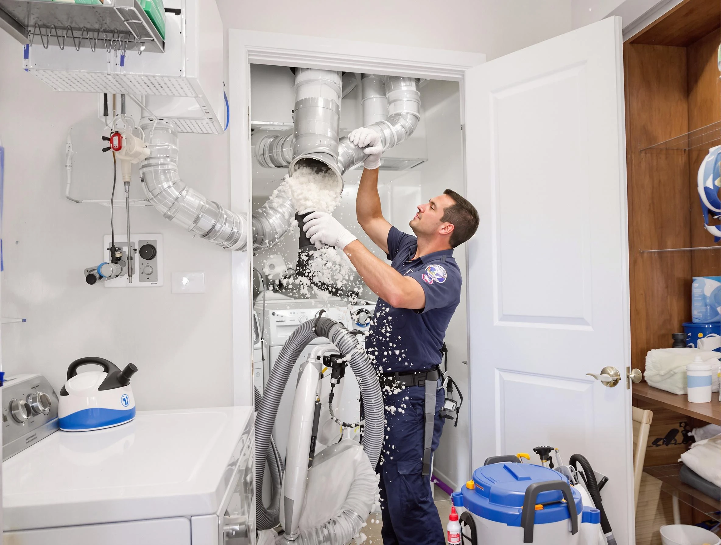 Brookline Dryer Vent Cleaning technician delivering thorough residential dryer vent cleaning service in Brookline